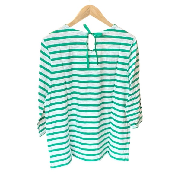 Chico's Green and White Striped Top with Embellished Neckline - Size 3P (16P) - Picture 2 of 10